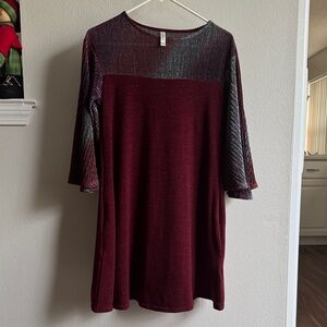 Emerald Maroon and Metallic Long Sleeve Dress